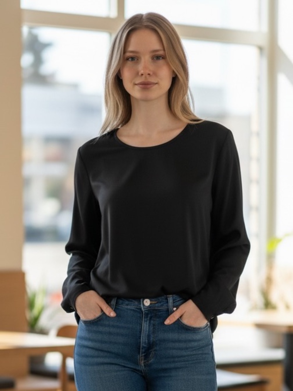 Jockey Black Long Sleeve Performance Top - Lattice Cuff Detail - Size XL